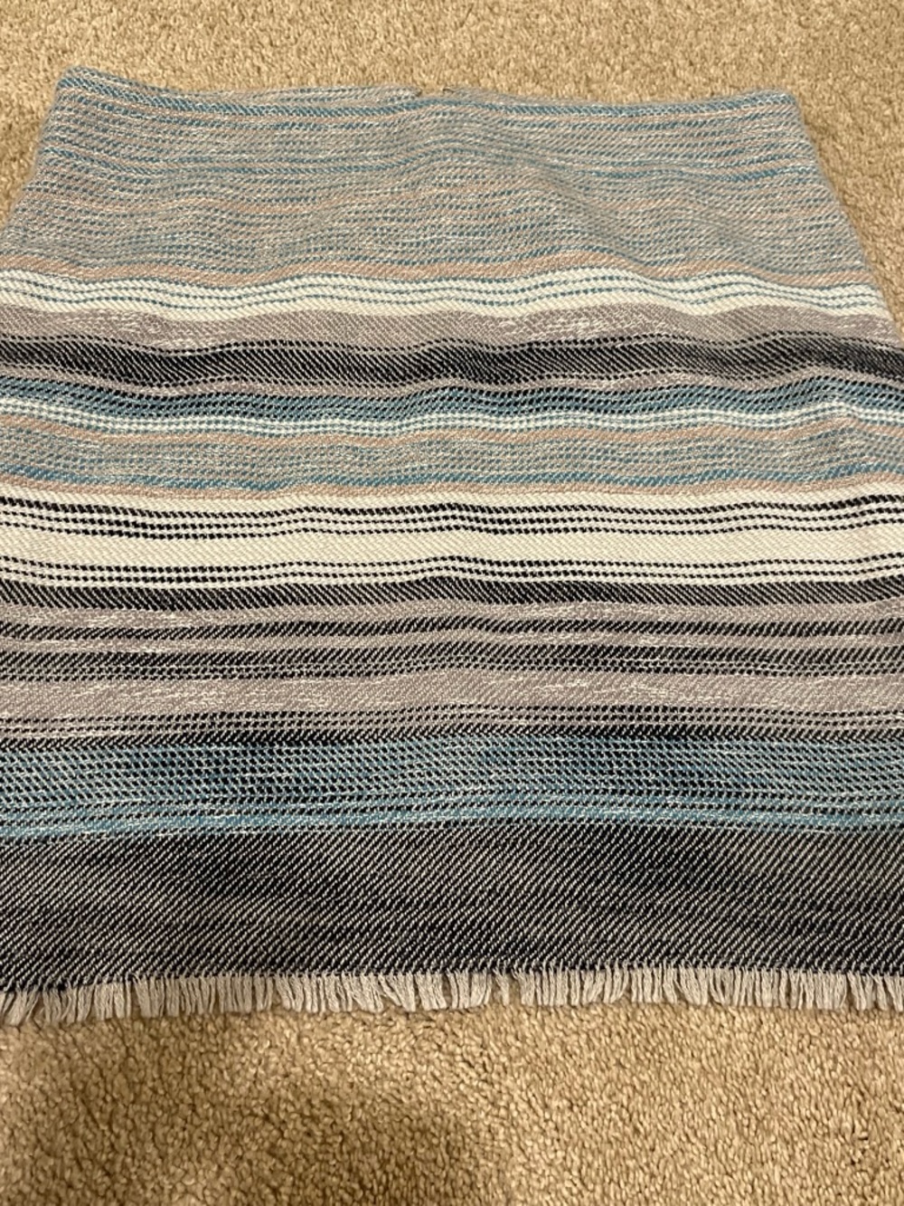 LOFT Petite Textured Stripe Skirt in Blue, Cream & Tan